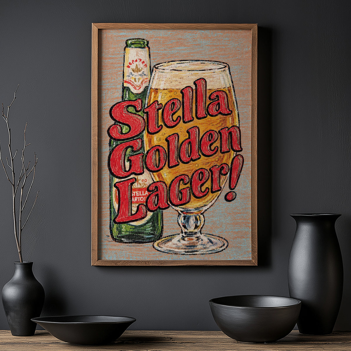 Vintage Stella Artois Beer Print, Lager Poster Pub Art