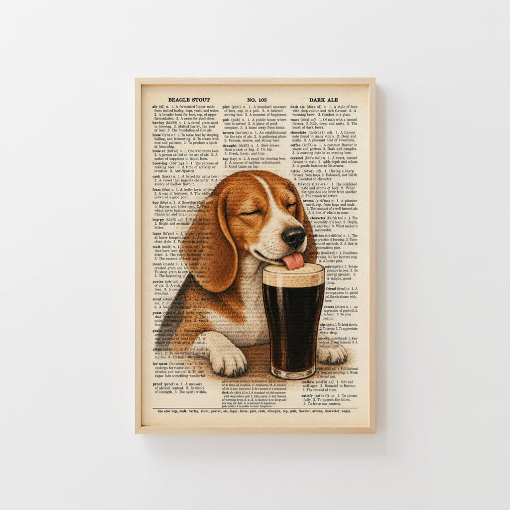 Vintage Beagle Stout Print, Dog Pub Poster, Dictionary Art