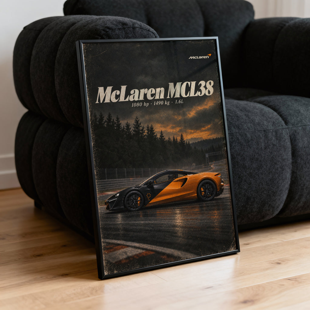 Vintage McLaren Print, Supercar Wall Art, Orange