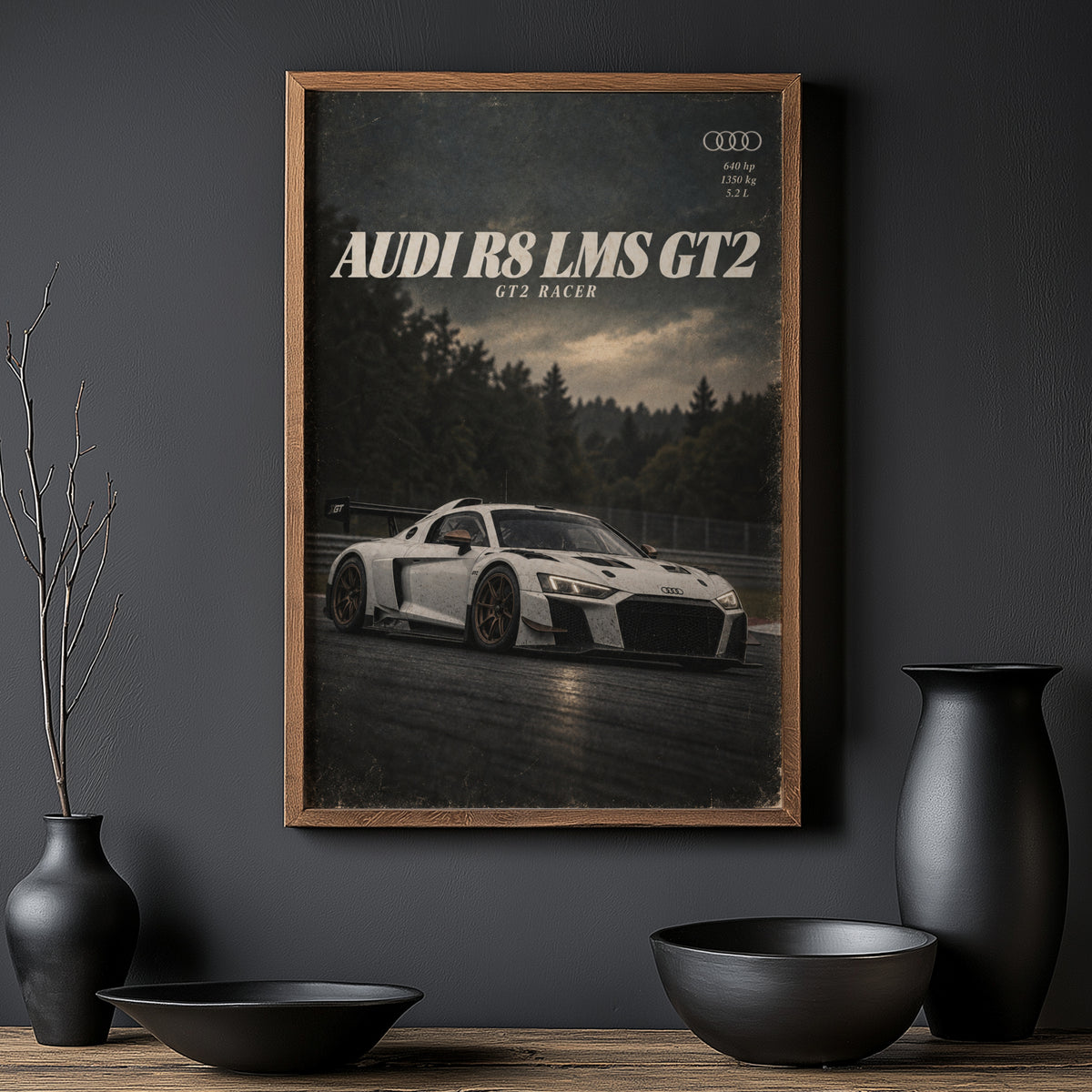 Vintage Audi R8 LMS GT2 Print, Racing Car Art