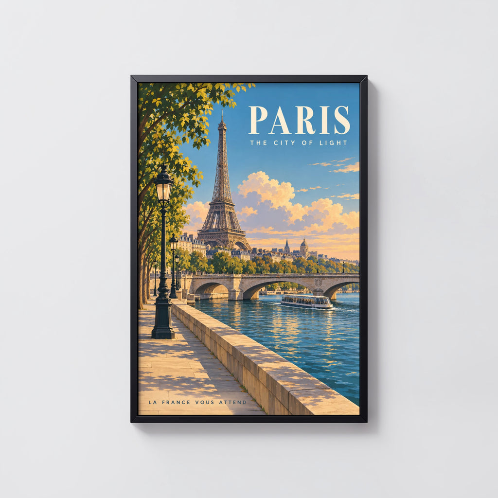 Vintage Paris Poster, Eiffel Tower Wall Art, Seine Print