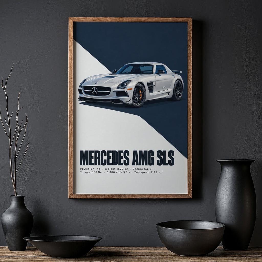 Vintage Mercedes AMG SLS Print, Car Wall Art