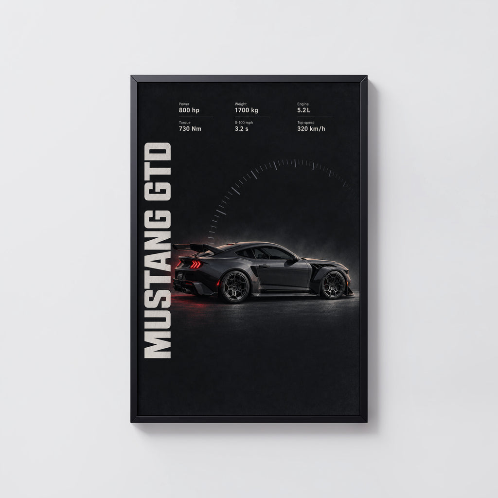Vintage Mustang GTD Print, Muscle Car Wall Art