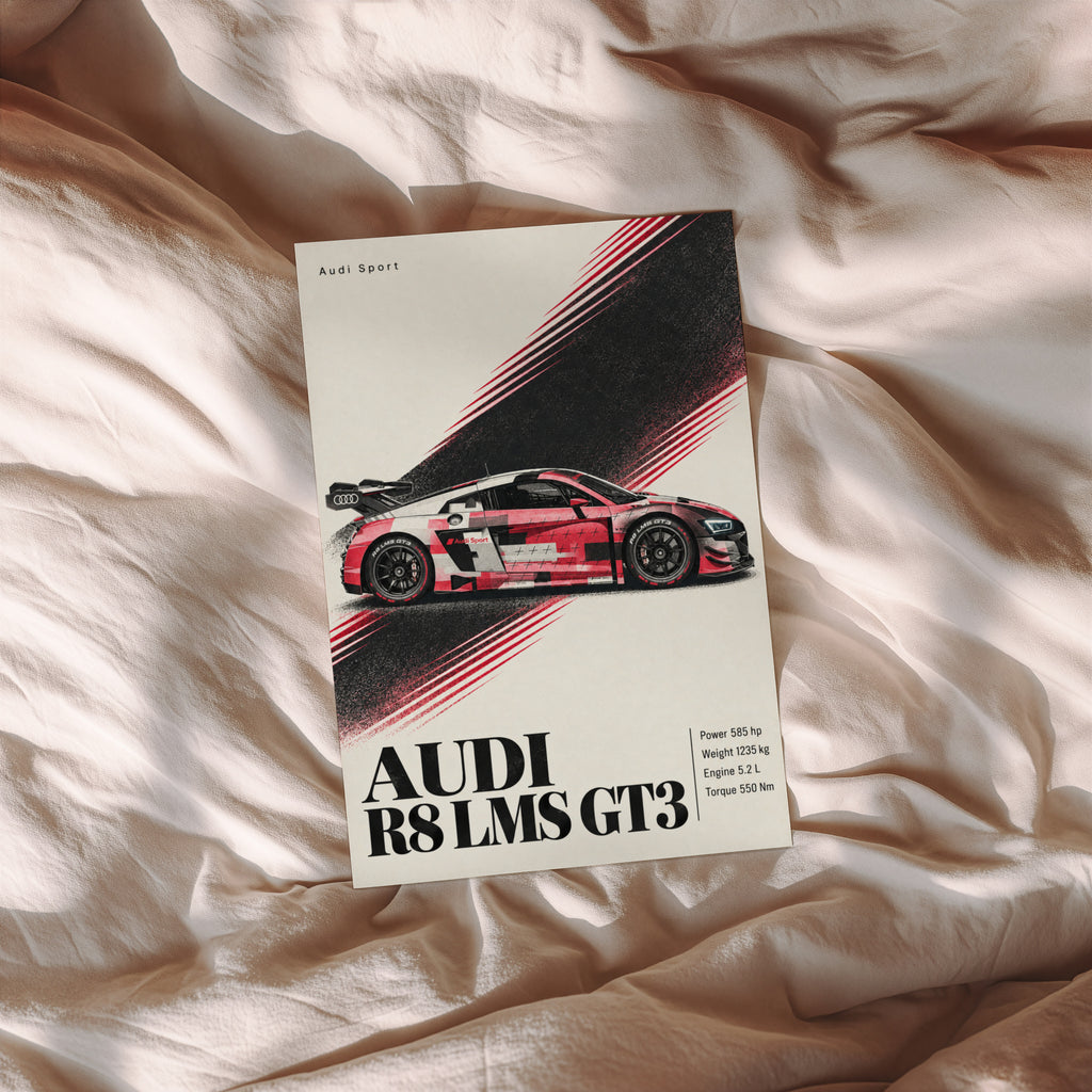 Vintage Audi R8 LMS GT3 Print, Racing Car Poster