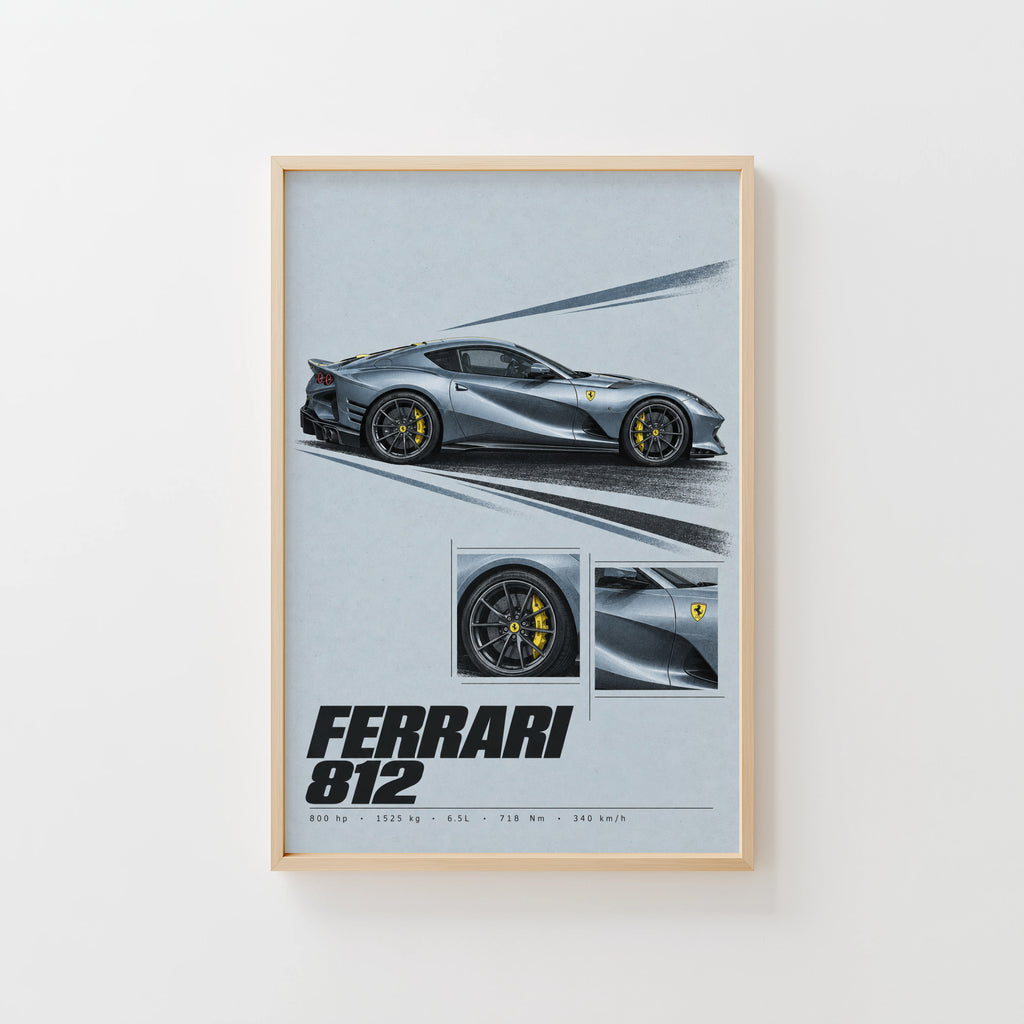 Vintage Print, Ferrari 812 Supercar Wall Art