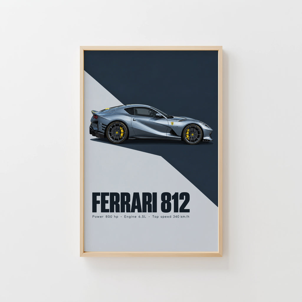 Vintage Ferrari 812 Print, Supercar Wall Art
