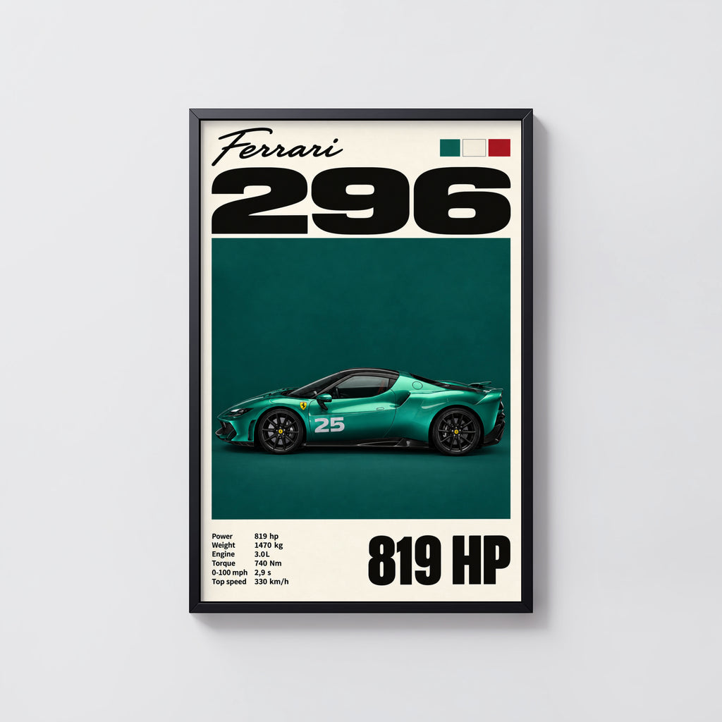 Vintage Ferrari 296 Print, Car Wall Art