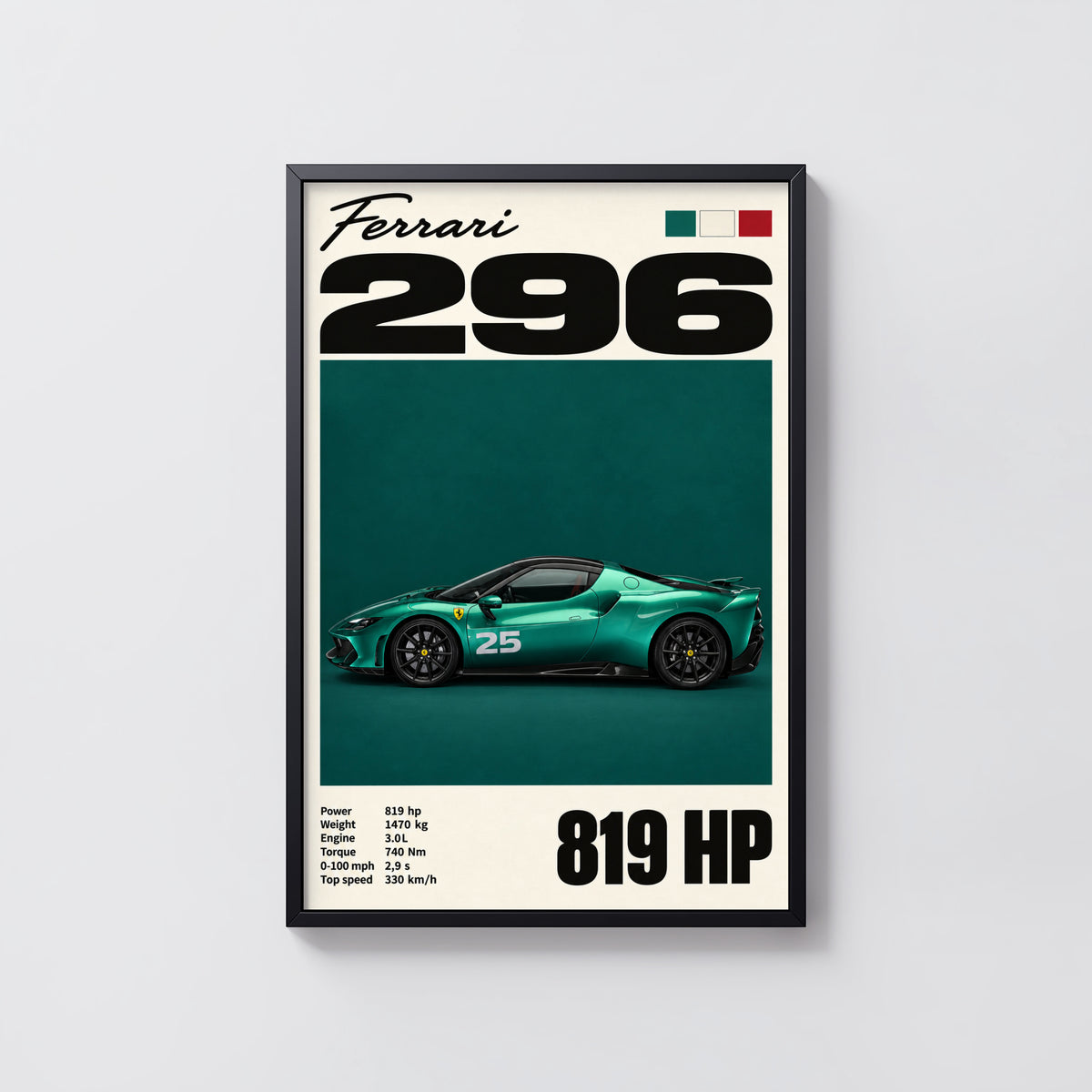 Vintage Ferrari 296 Print, Car Wall Art