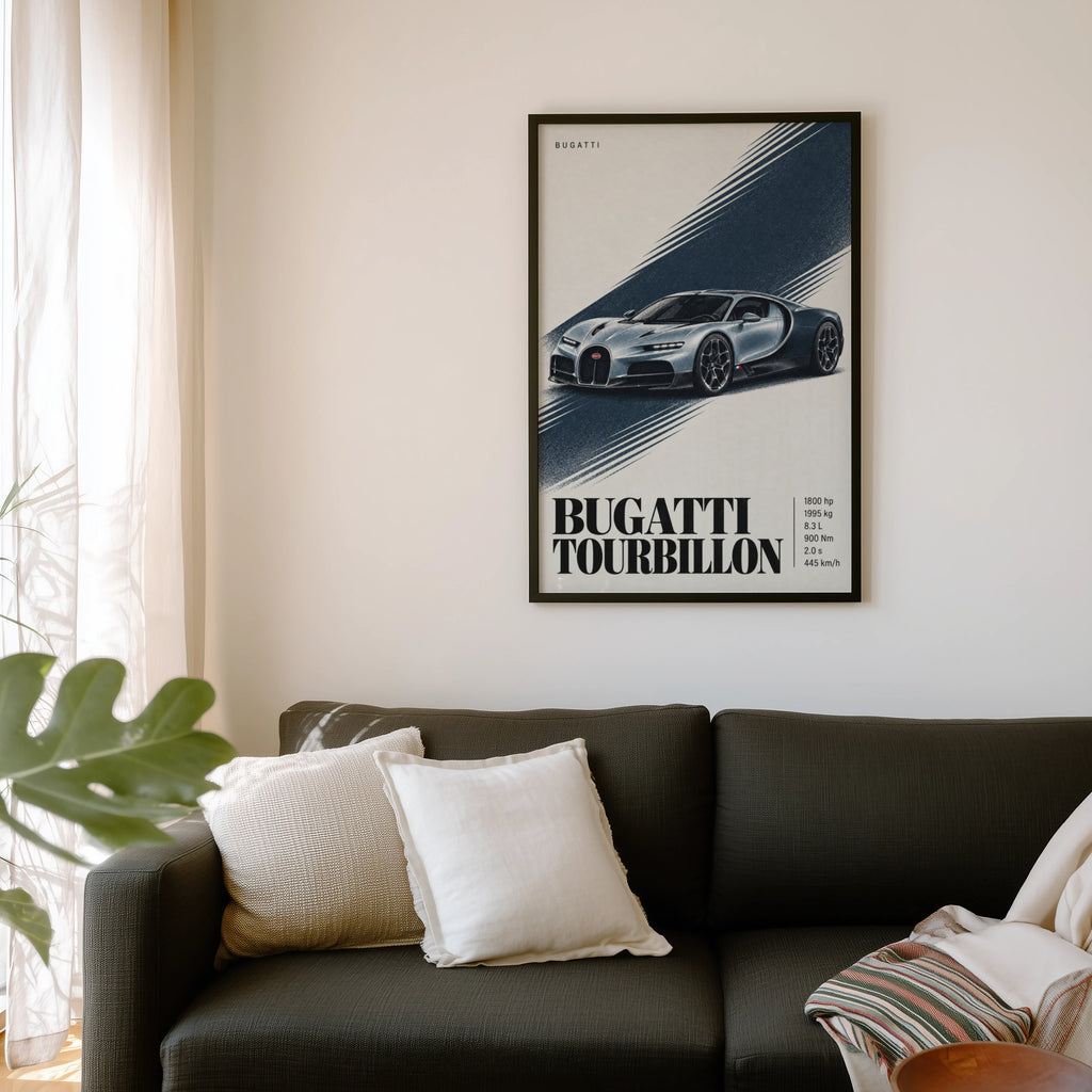 Vintage Bugatti Tourbillon Print, Supercar Wall Art