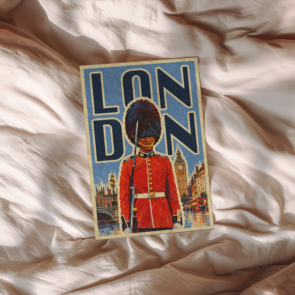 Vintage London Poster, Royal Guard Wall Art, Big Ben Print