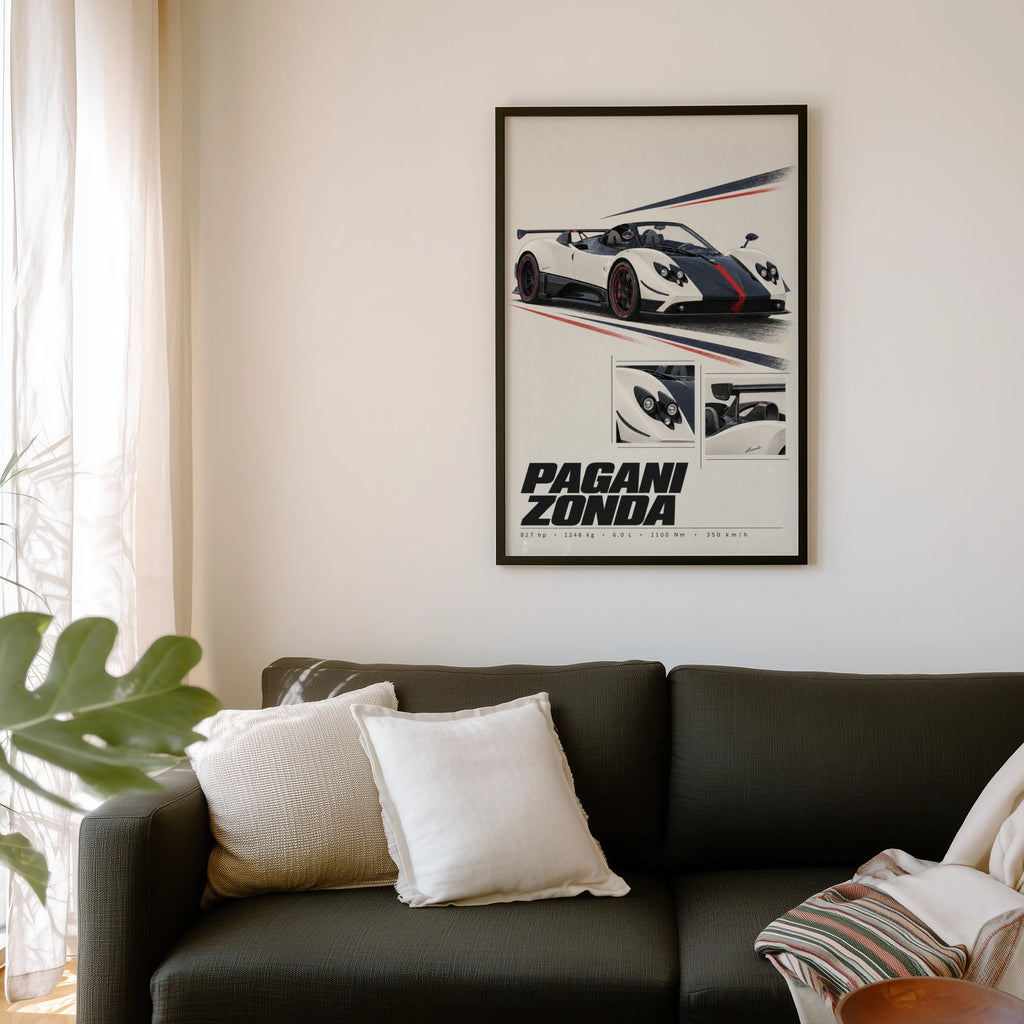 Vintage Pagani Zonda Print, Supercar Wall Art