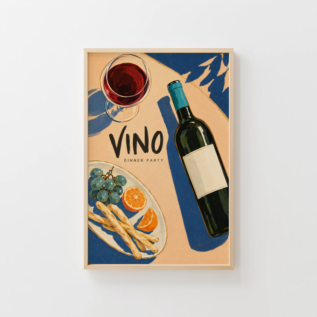 Vintage Wine Print Poster, Kitchen Wall Art, Vino