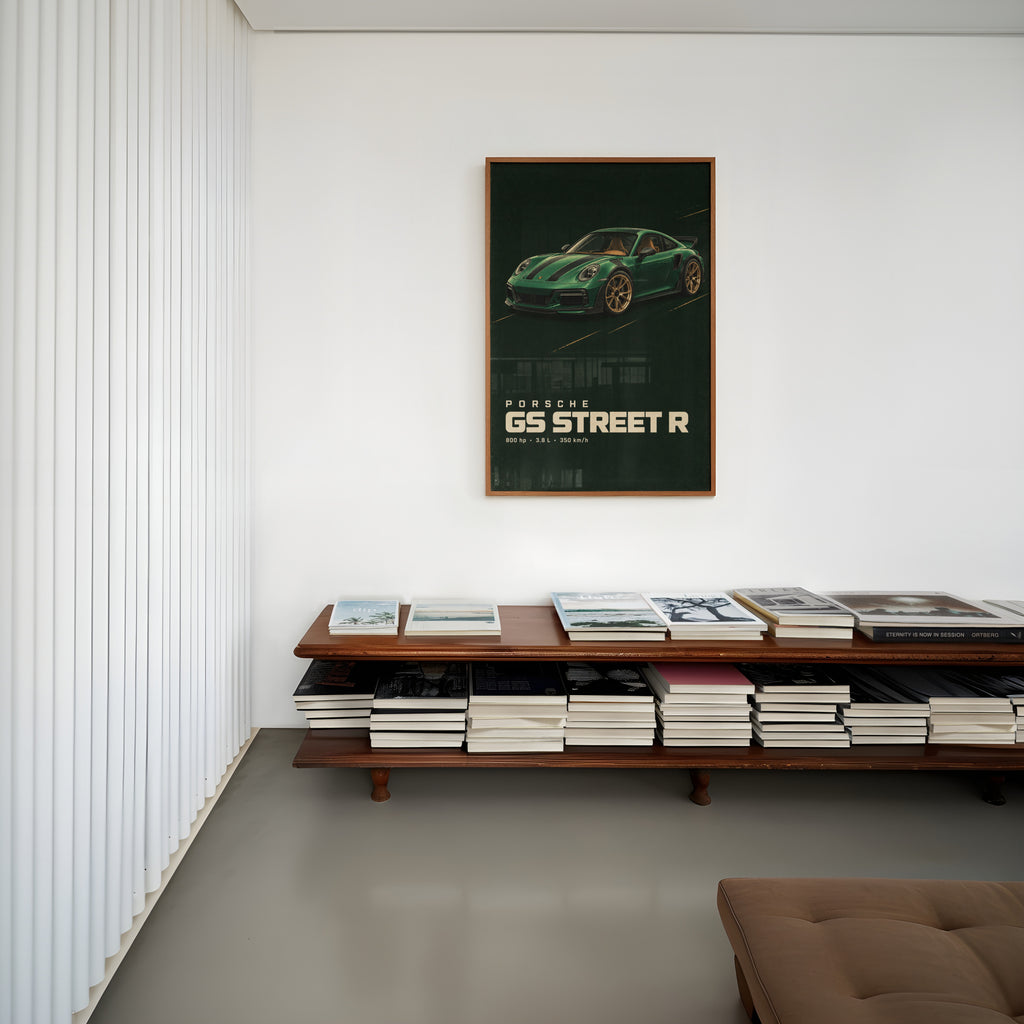 Vintage Porsche GS Street R Print, Green Car Art