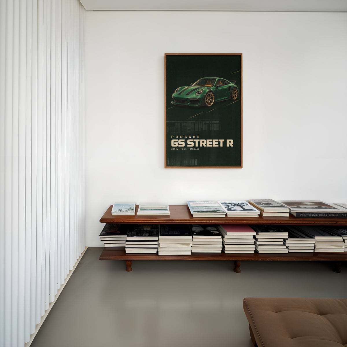 Vintage Porsche GS Street R Print, Green Car Art
