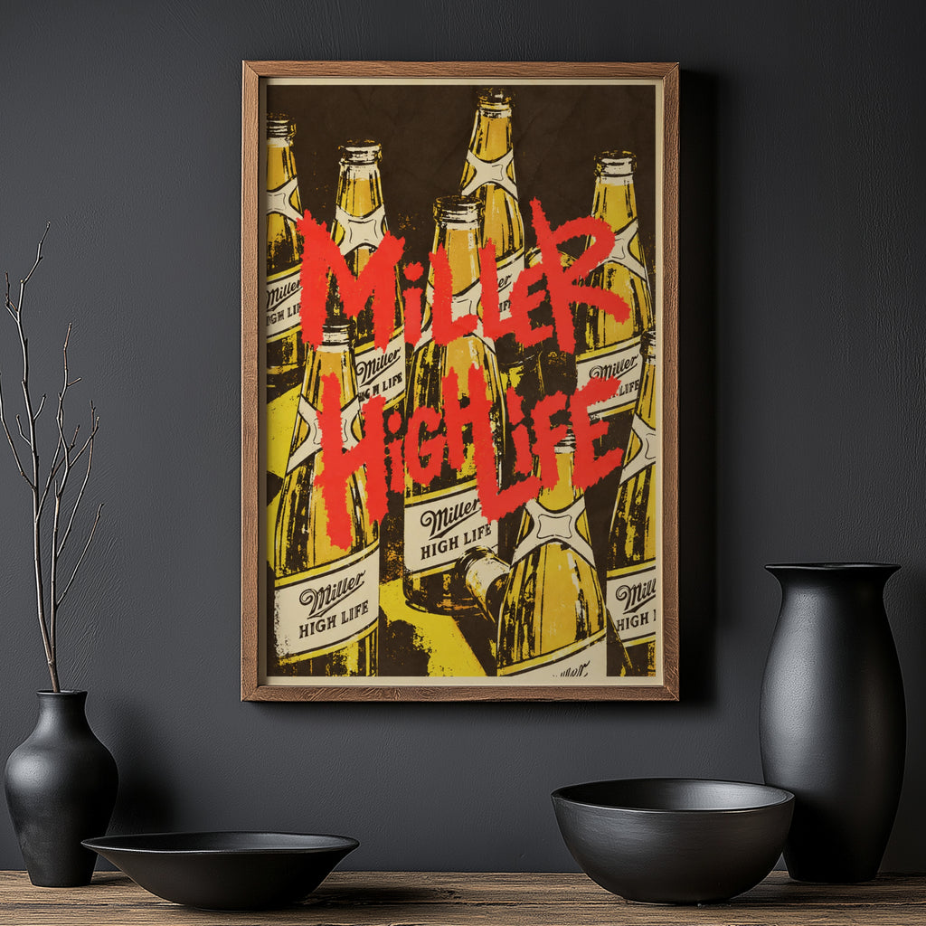 Vintage Miller High Life Beer Print Poster, Bar Wall Art