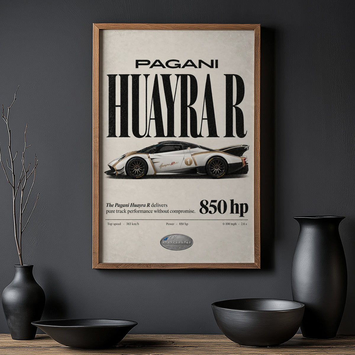 Vintage Pagani Huayra R Print, Supercar Wall Art