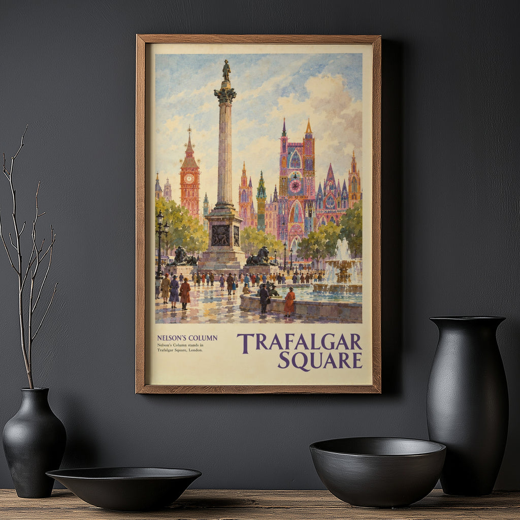 Vintage Trafalgar Square London Poster, Nelson's Column