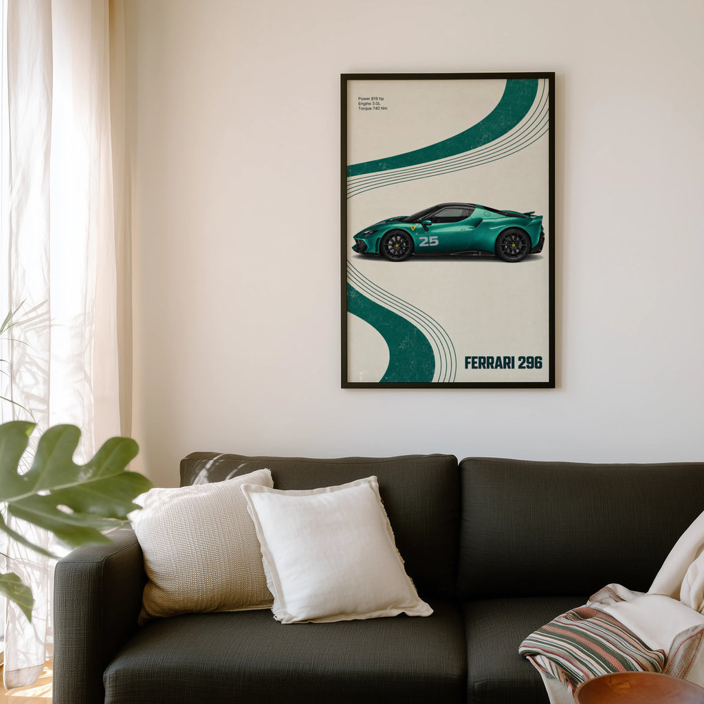 Vintage Ferrari 296 Print, Car Wall Art