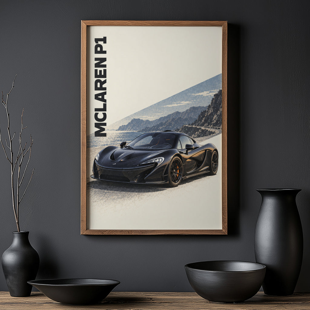 Vintage McLaren P1 Print, Supercar Wall Art
