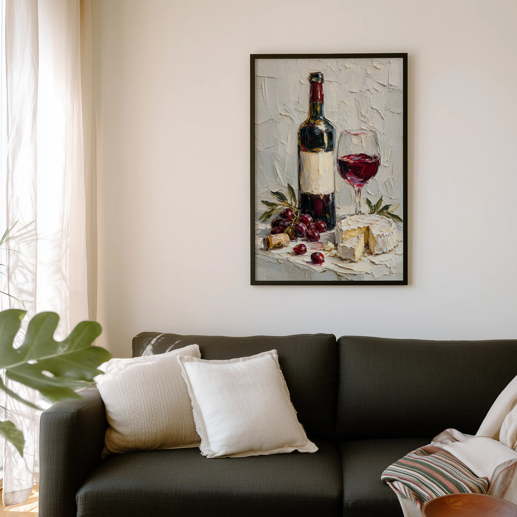Vintage Wine Print Poster, Red Wine & Cheese Wall Art