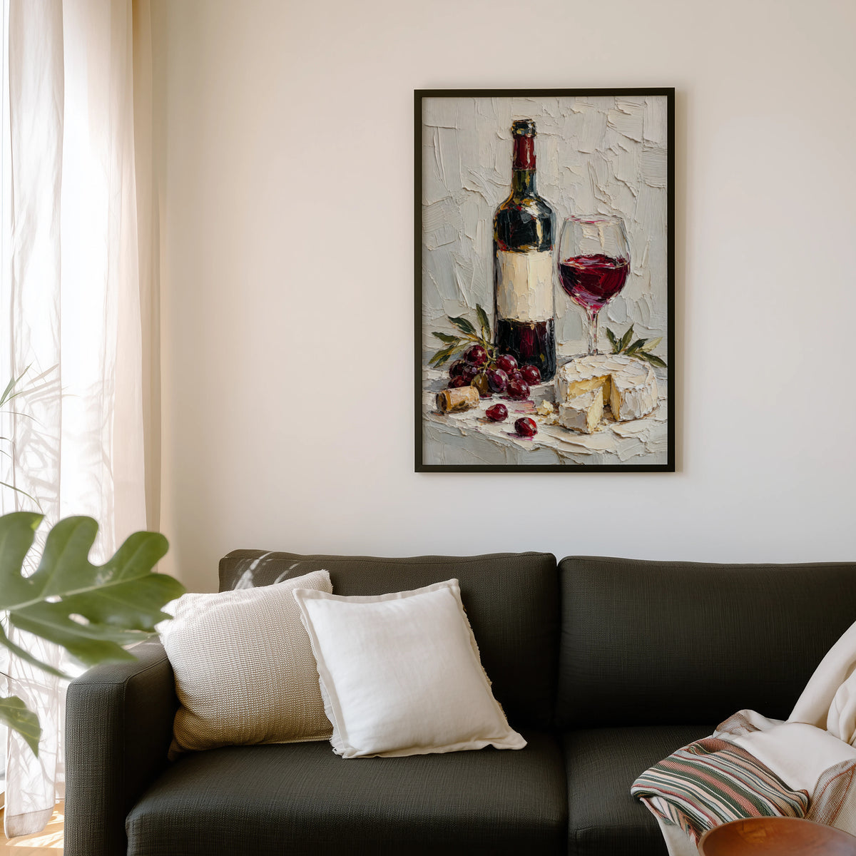 Vintage Wine Print Poster, Red Wine & Cheese Wall Art