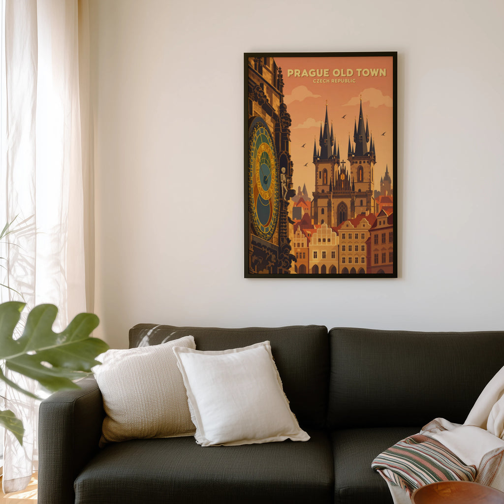Vintage Prague Old Town Poster, Czech Republic Wall Art