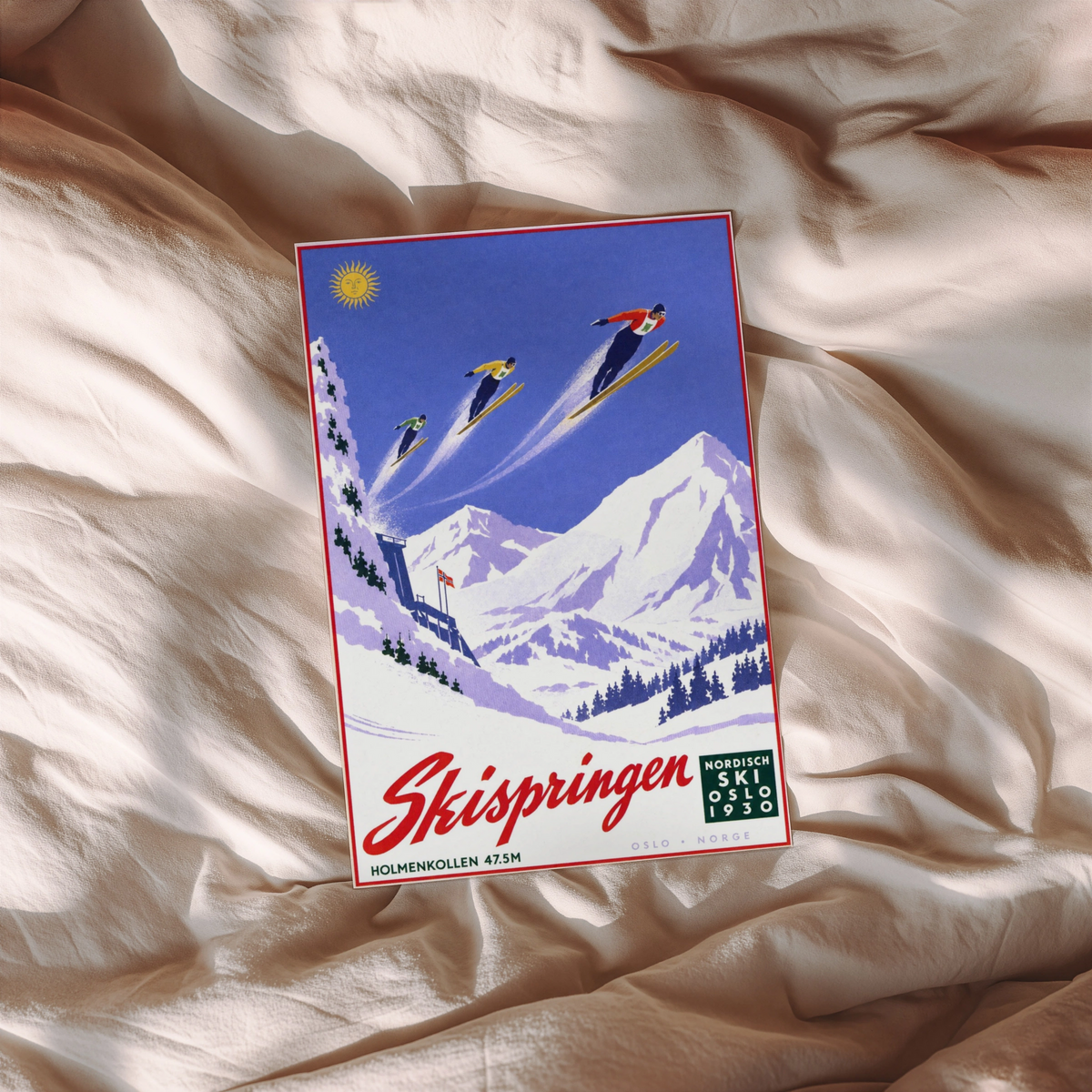 Vintage 1930 Ski Jump Oslo Norway Print, Holmenkollen Poster
