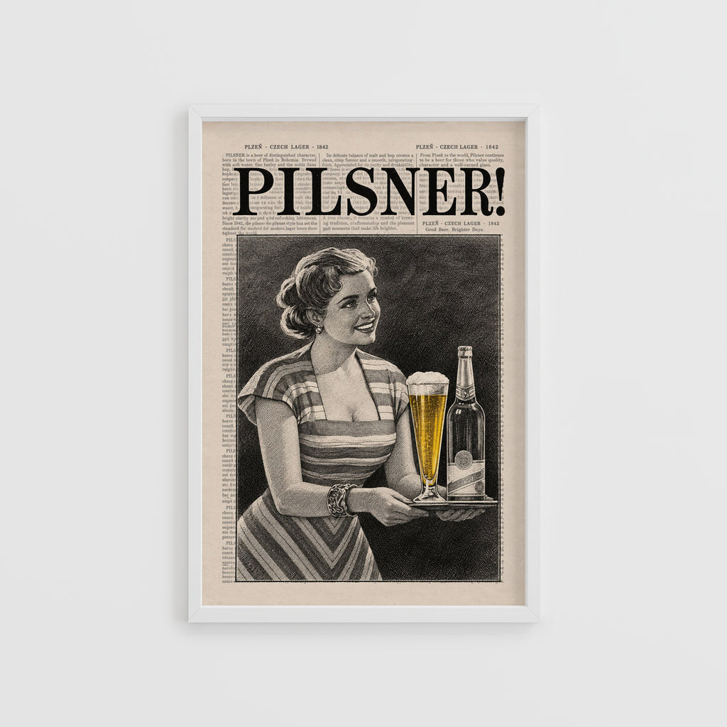 Vintage Pilsner Beer Print and Poster, Czech Lager Bar Art