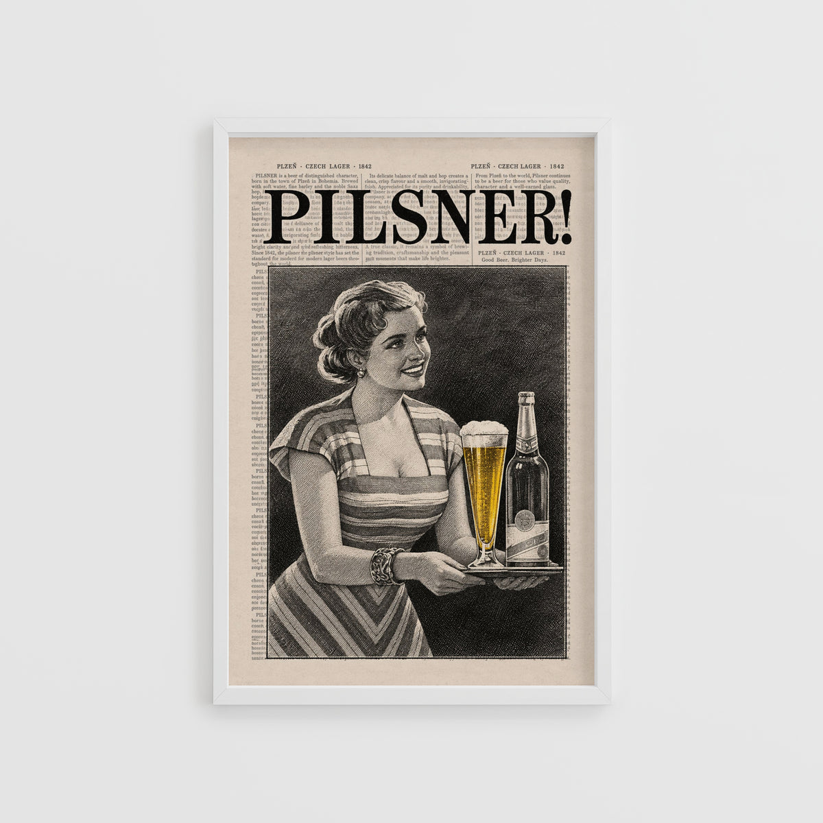 Vintage Pilsner Beer Print and Poster, Czech Lager Bar Art