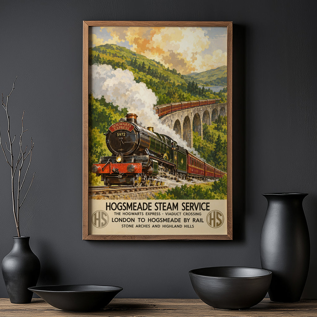 Vintage Steam Train Print Poster, Railway Wall Art