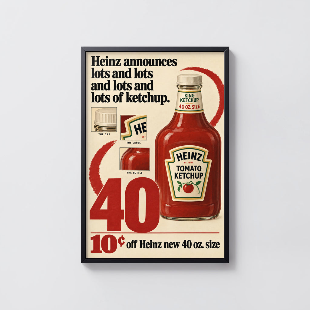 Vintage Ketchup Bottle Poster, Retro Kitchen Wall Art, Print