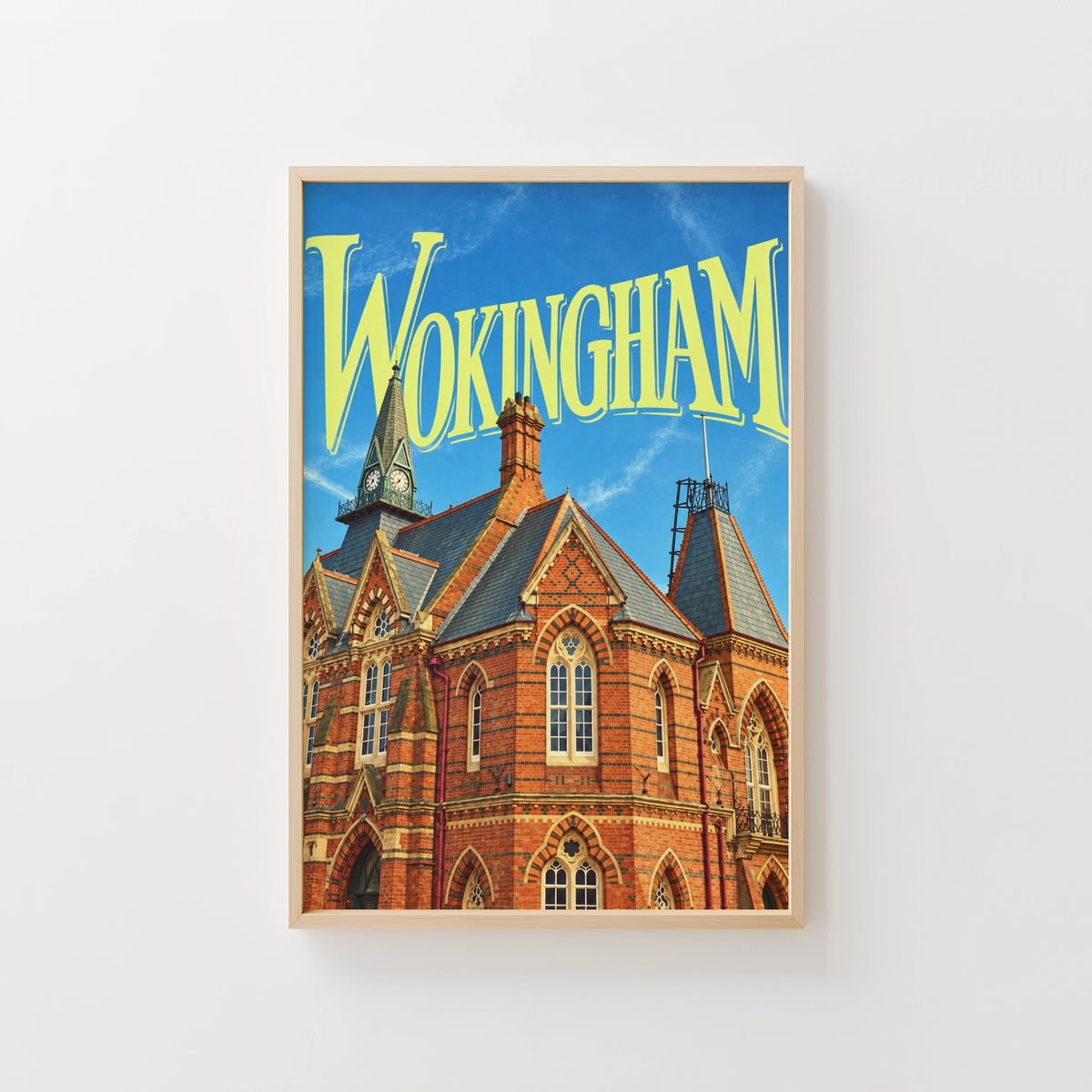 Vintage Wokingham Poster, Town Hall Wall Art, England Print