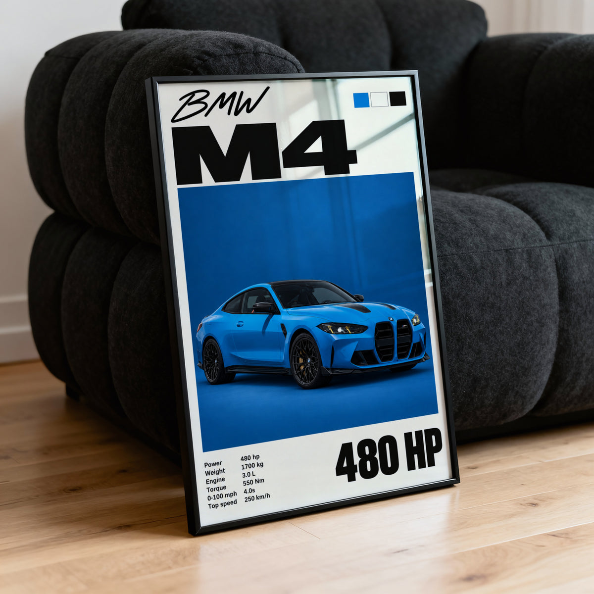 Vintage BMW M4 Print, Blue Coupe Car Wall Art