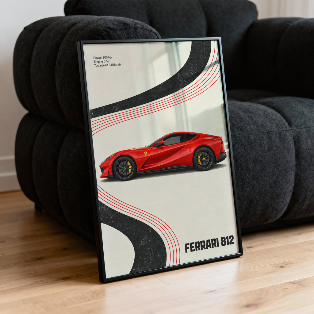 Vintage Ferrari 812 Print, Red Supercar Wall Art