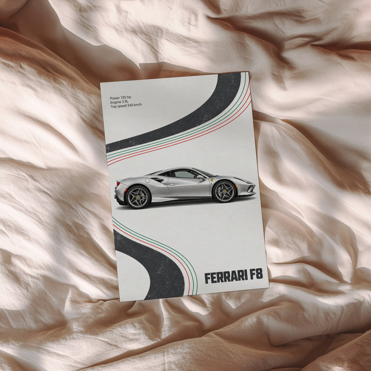 Vintage Ferrari F8 Print, Supercar Wall Art