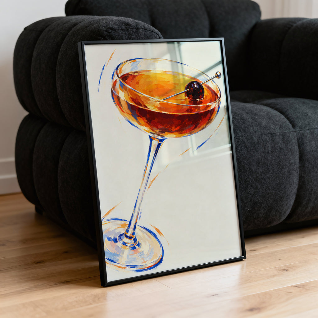 Vintage Cocktail Print Poster, Manhattan Bar Wall Art