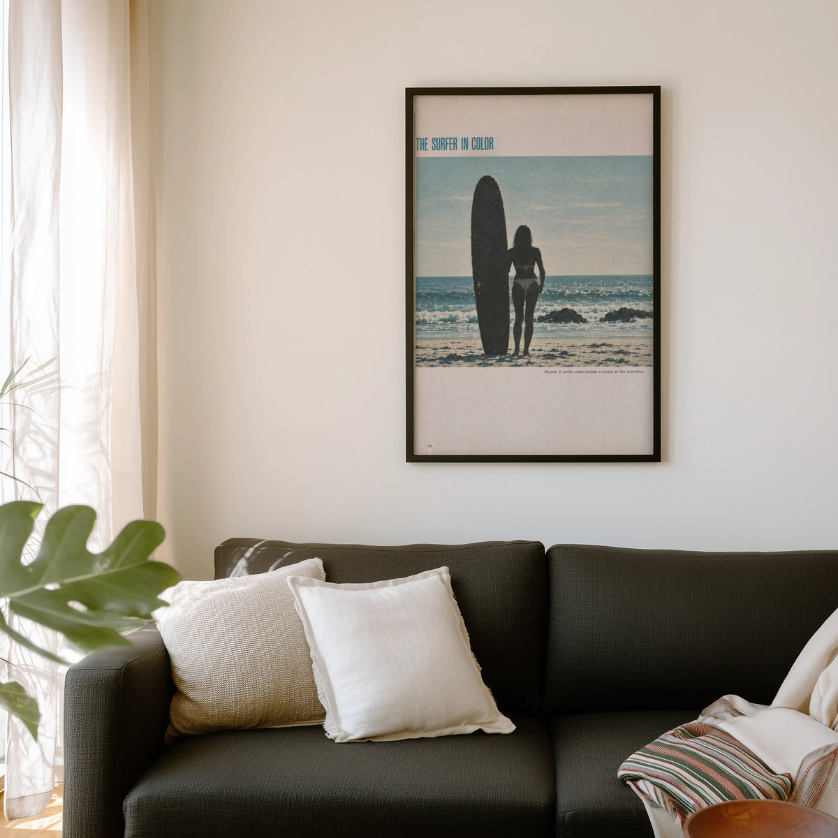 Vintage Surf Print, Surfer in Color Poster, Beach Wall Art