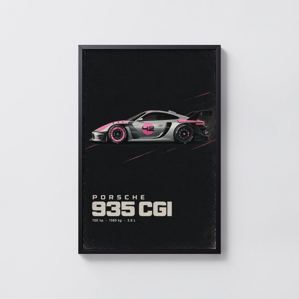 Vintage Porsche 935 Print, Pink Race Car Wall Art
