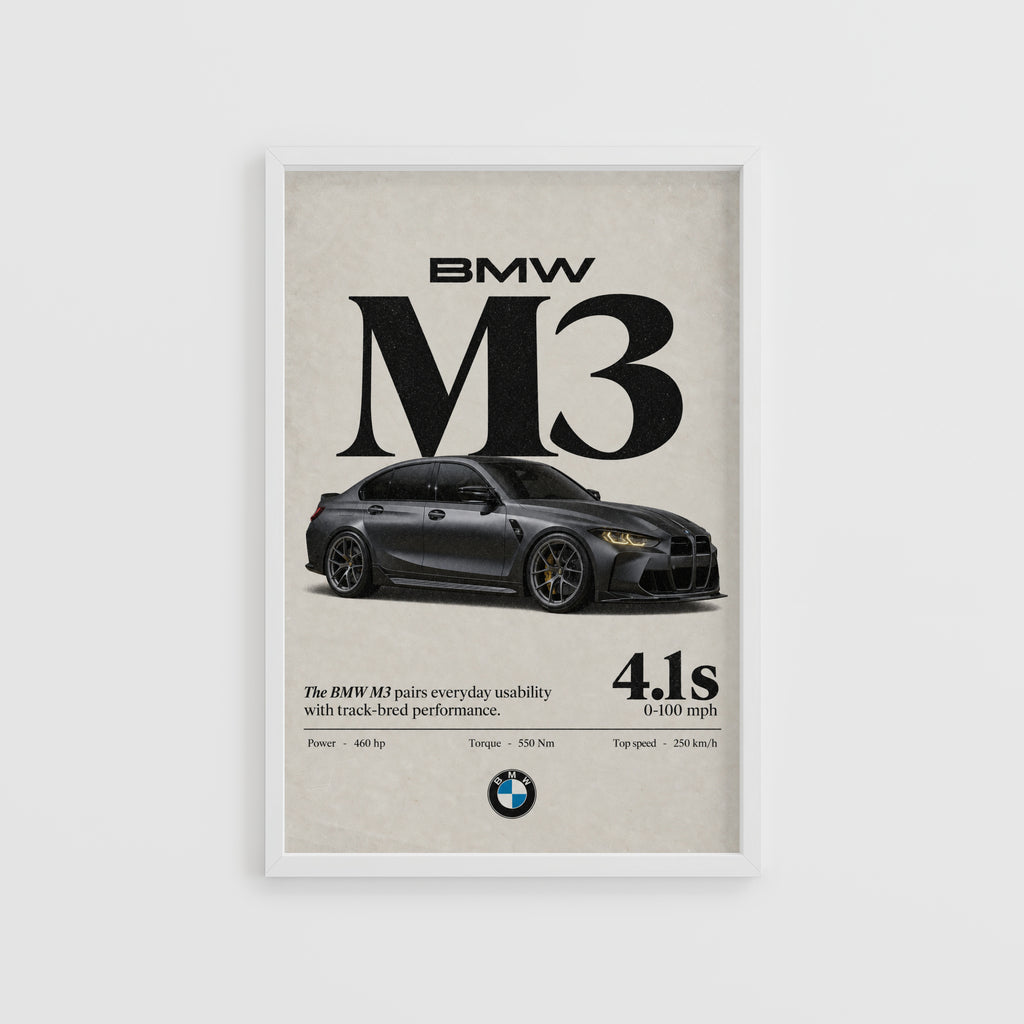 Vintage BMW M3 Print, Car Wall Art, Garage