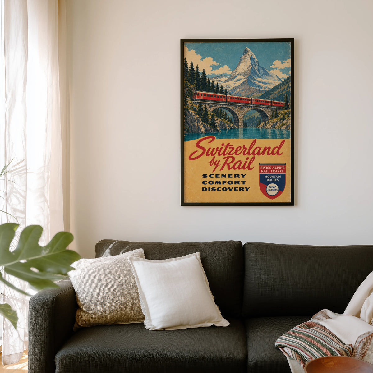 Vintage Switzerland Print Poster, Swiss Train Wall Art