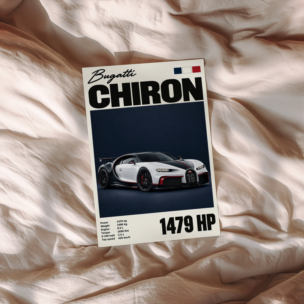 Vintage Bugatti Chiron Print, Supercar Wall Art