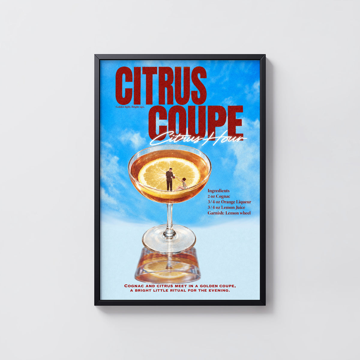 Vintage Citrus Coupe Cocktail Print Poster, Bar Art