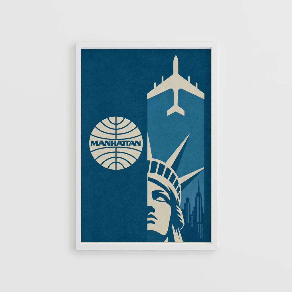 Vintage Manhattan Poster, Airline Wall Art, NYC Print