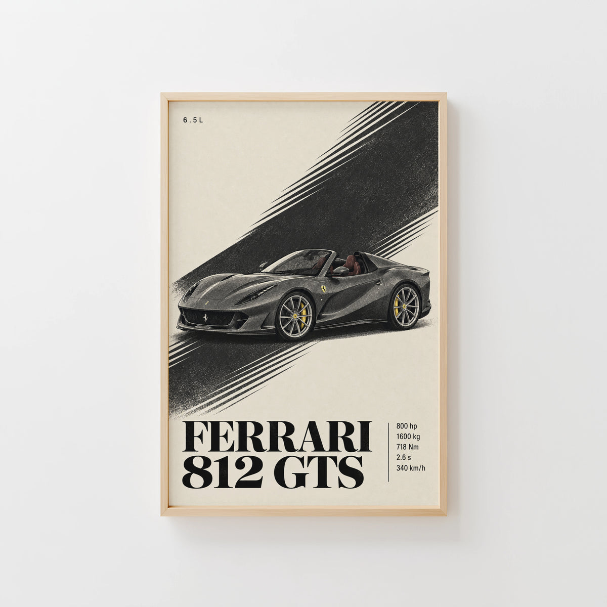 Vintage Ferrari 812 GTS Print, Supercar Wall Art