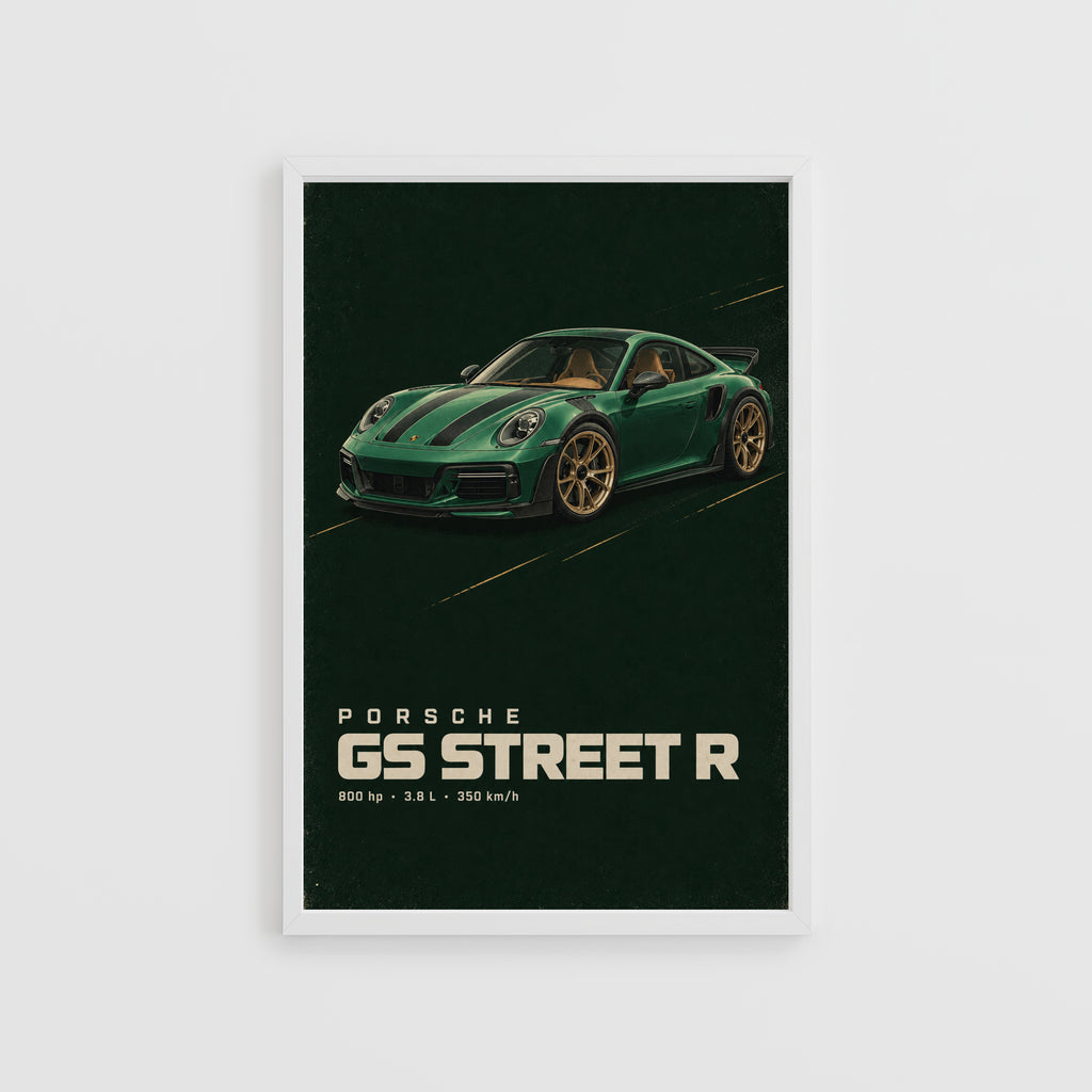 Vintage Porsche GS Street R Print, Green Car Art