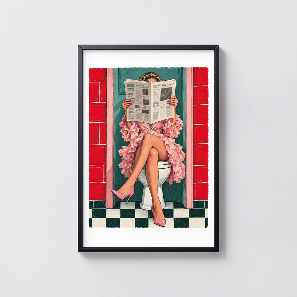 Vintage Bathroom Print and Poster, Retro Toilet Wall Art