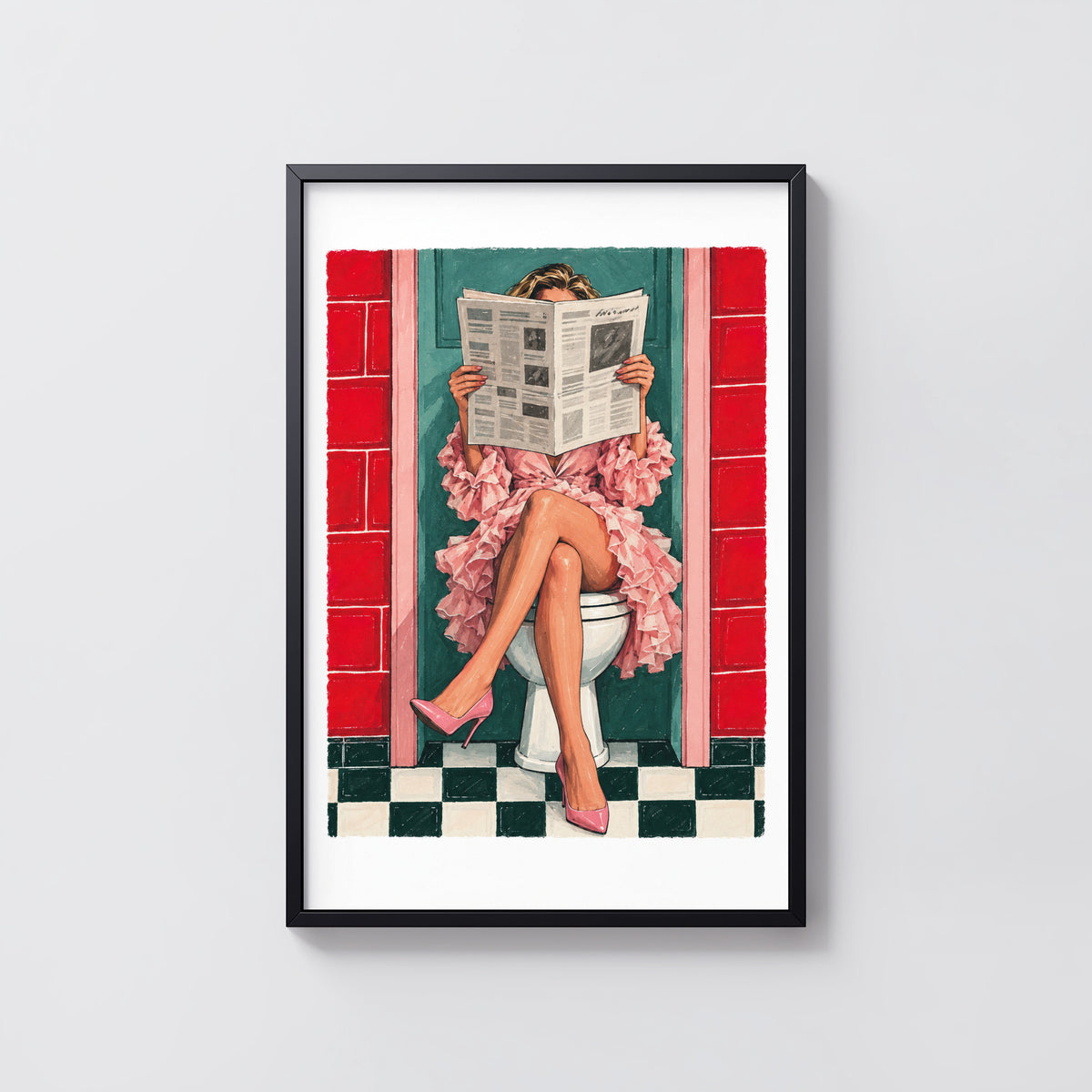 Vintage Bathroom Print and Poster, Retro Toilet Wall Art