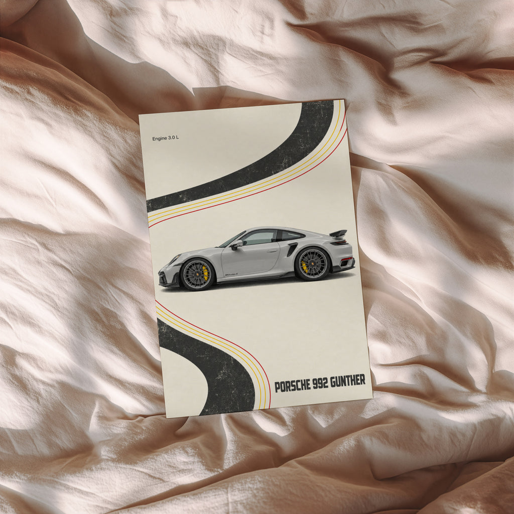 Vintage Porsche 992 Car Print, Retro Wall Art