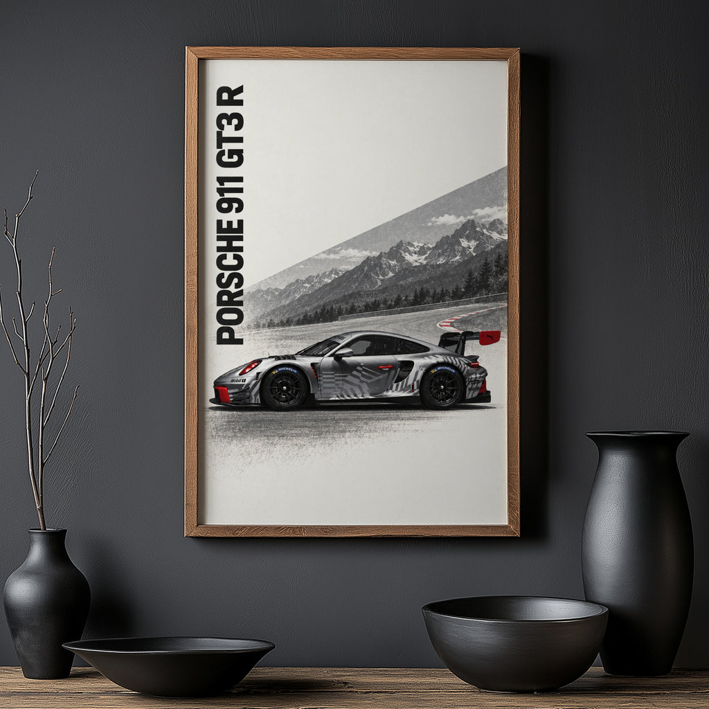 Vintage Porsche 911 GT3 R Print, Racing Wall Art