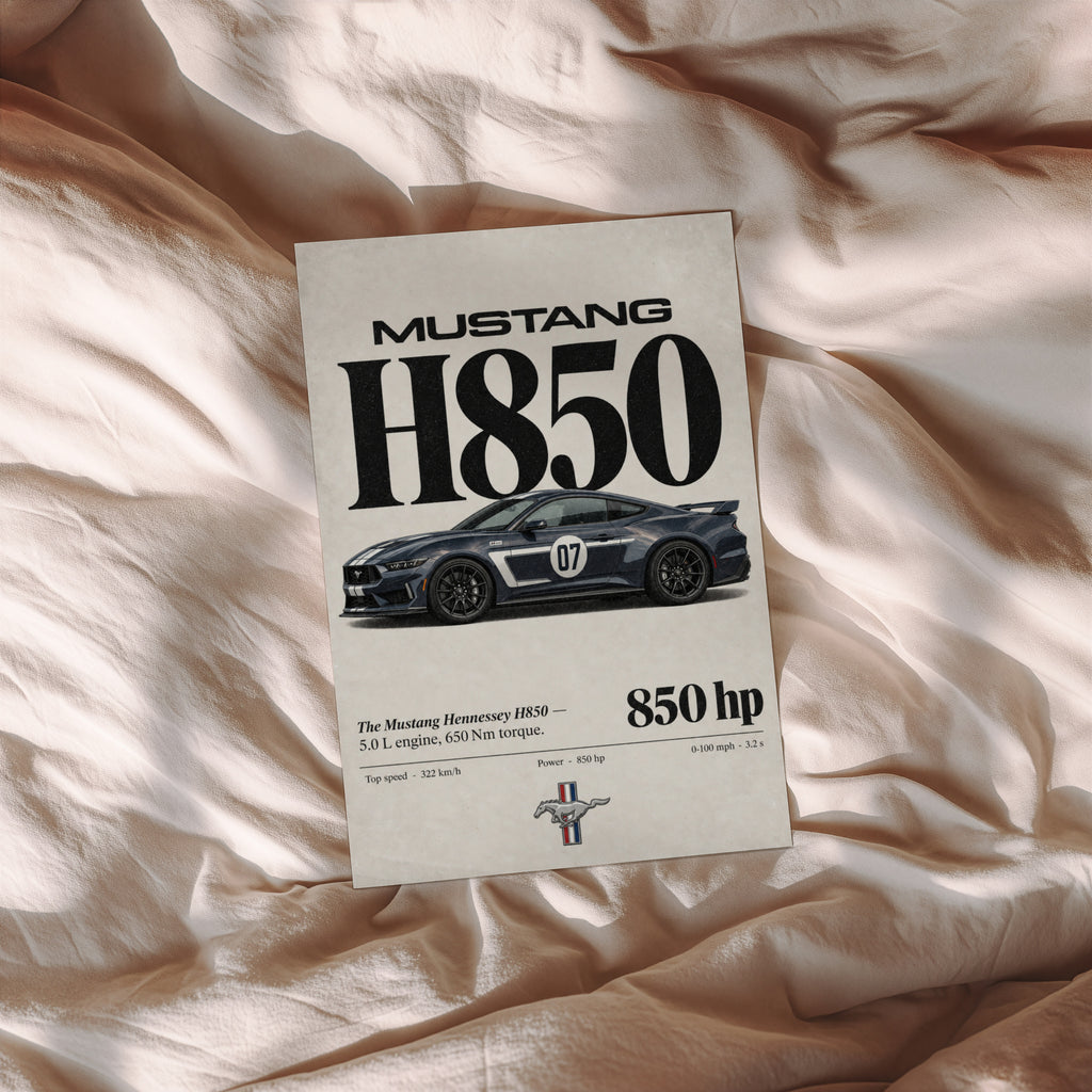 Vintage Mustang H850 Print, Car Poster, Garage Wall Art